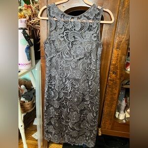 ADRIANNA PAPELL  Womens  Illusion Neckline Lace Sheath Charcoal  Gray Dress  6